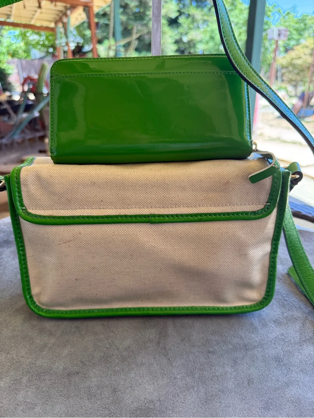 Kate Spade Vintage Floral Flap Crossbody & Green Patent Wallet Set